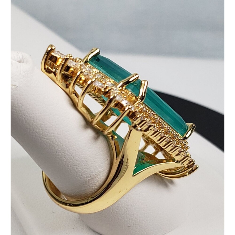 Signed Princess Doublet Natural Emerald with CZ 18KGL Size 9 Cocktail Ring - Picture 16 of 16